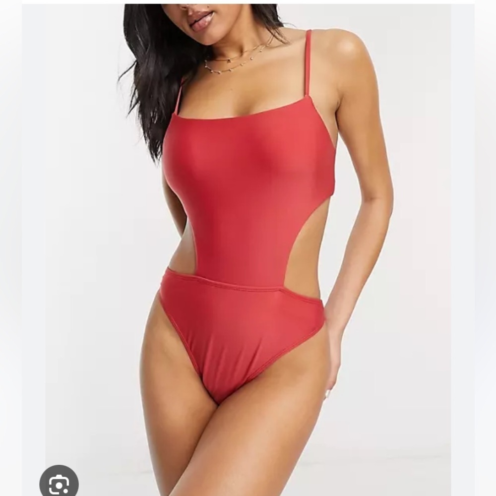 Brave Soul London Red One Piece Cut Out Swimsuit size Large